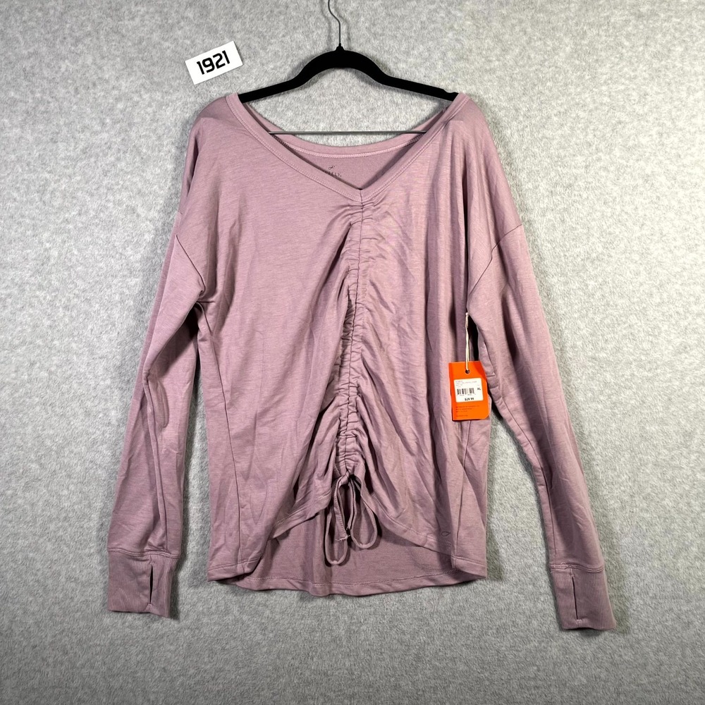 Freely Willow Cinch Front Top Womens XL Purple Rayon Stretch V Neck Pullover